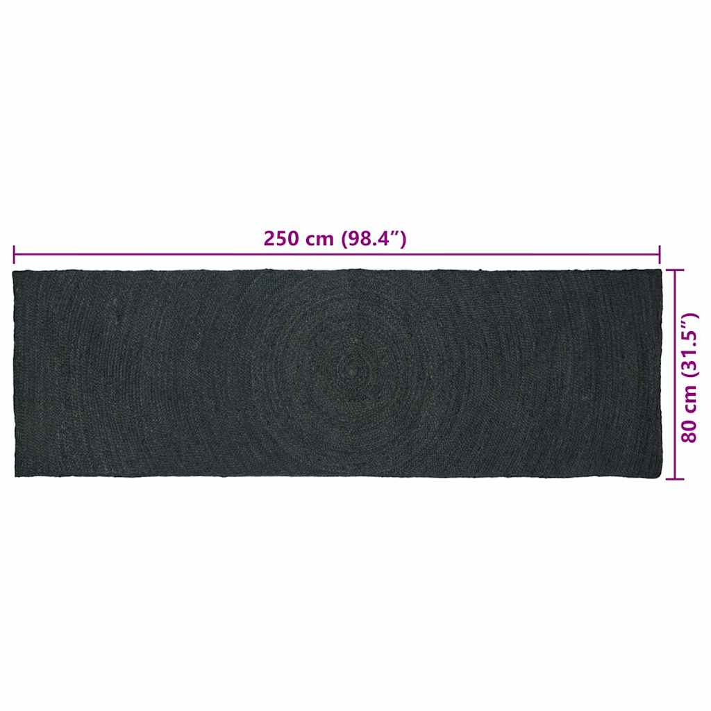 Vloerkleed Jute 80 x 250 cm Donkergrijs