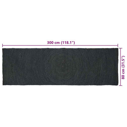 Vloerkleed Jute 80 x 300 cm Donkergrijs