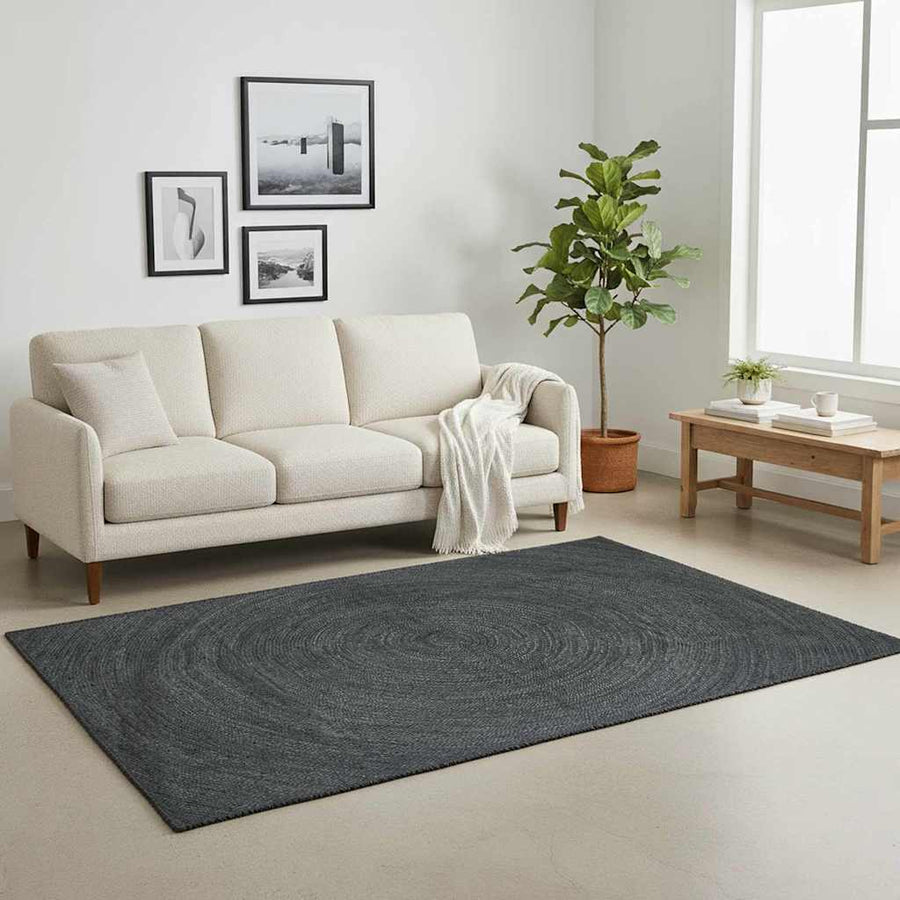 Vloerkleed Jute 120 x 120 cm Donkergrijs