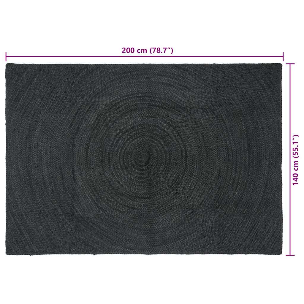 Vloerkleed Jute 140 x 200 cm Donkergrijs