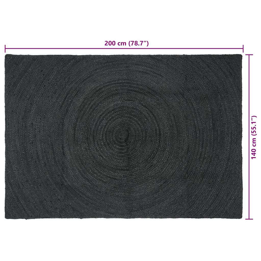 Vloerkleed Jute 140 x 200 cm Donkergrijs