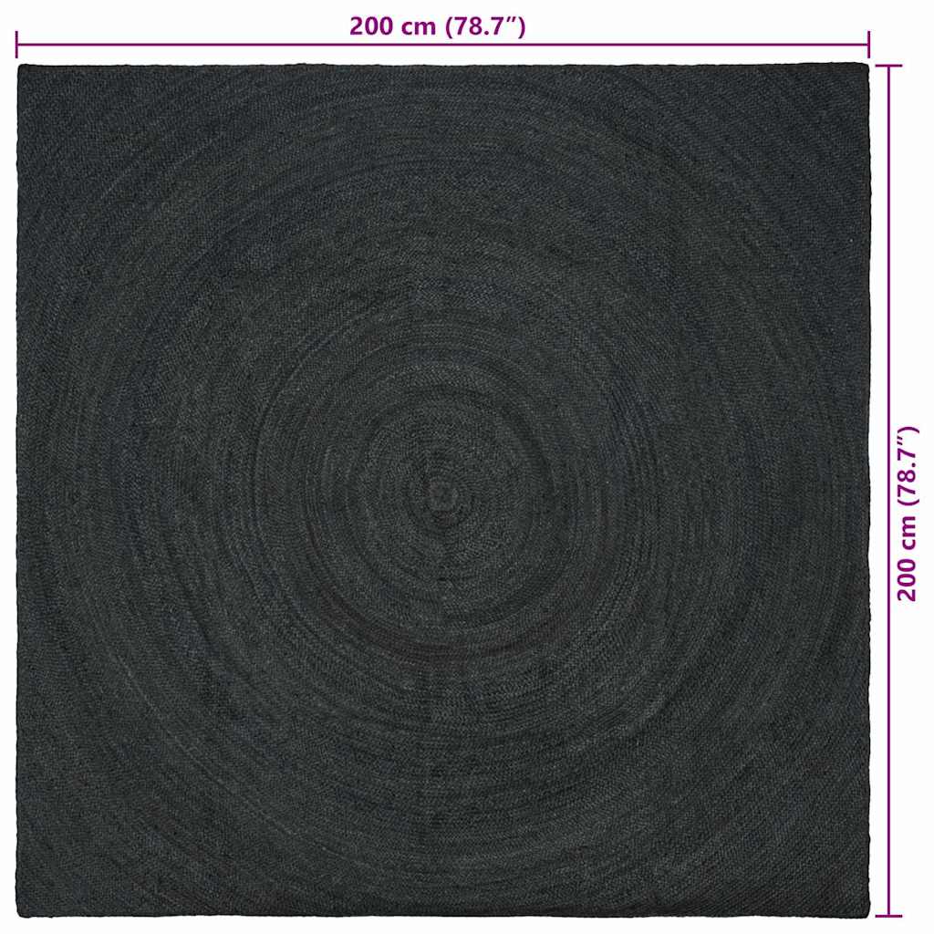 Vloerkleed Jute 200 x 200 cm Donkergrijs