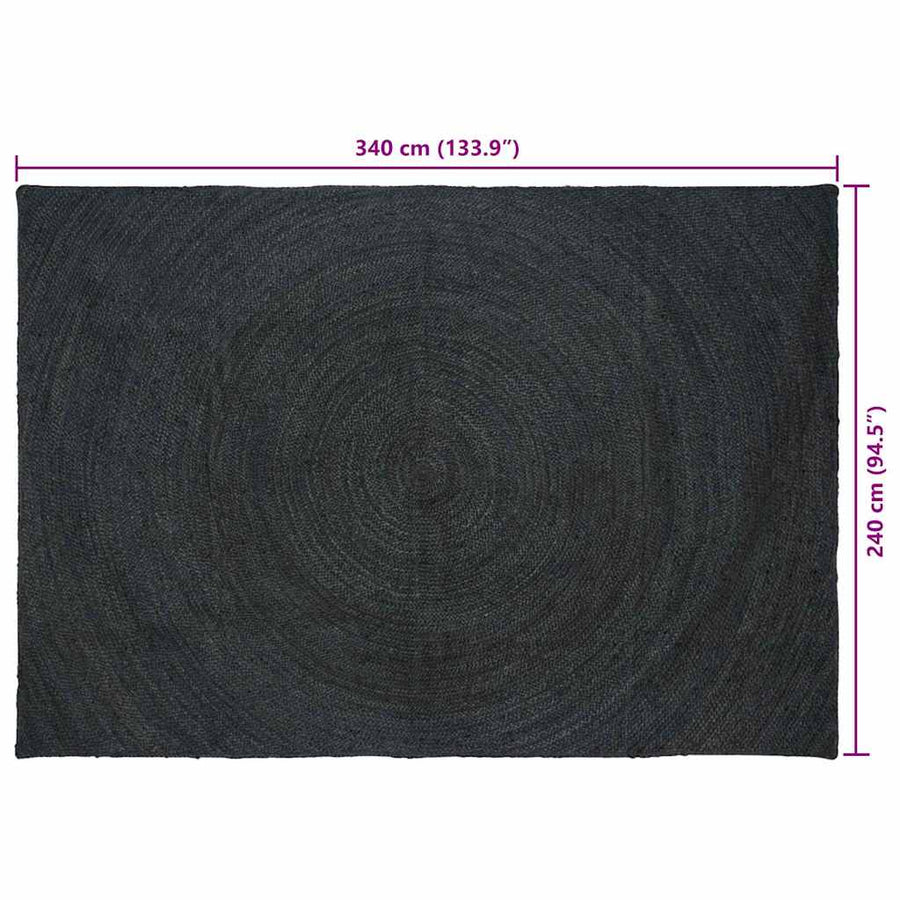 Vloerkleed Jute 240 x 340 cm Donkergrijs