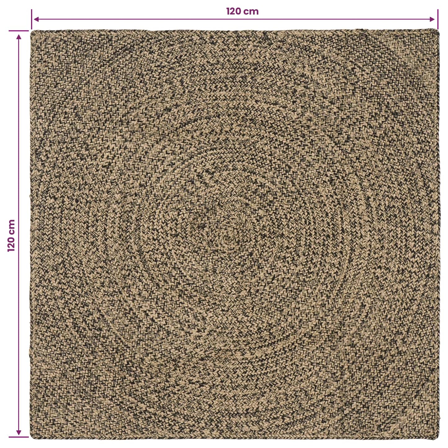Vloerkleden Naturel en Zwart 120 x 120 cm Jute