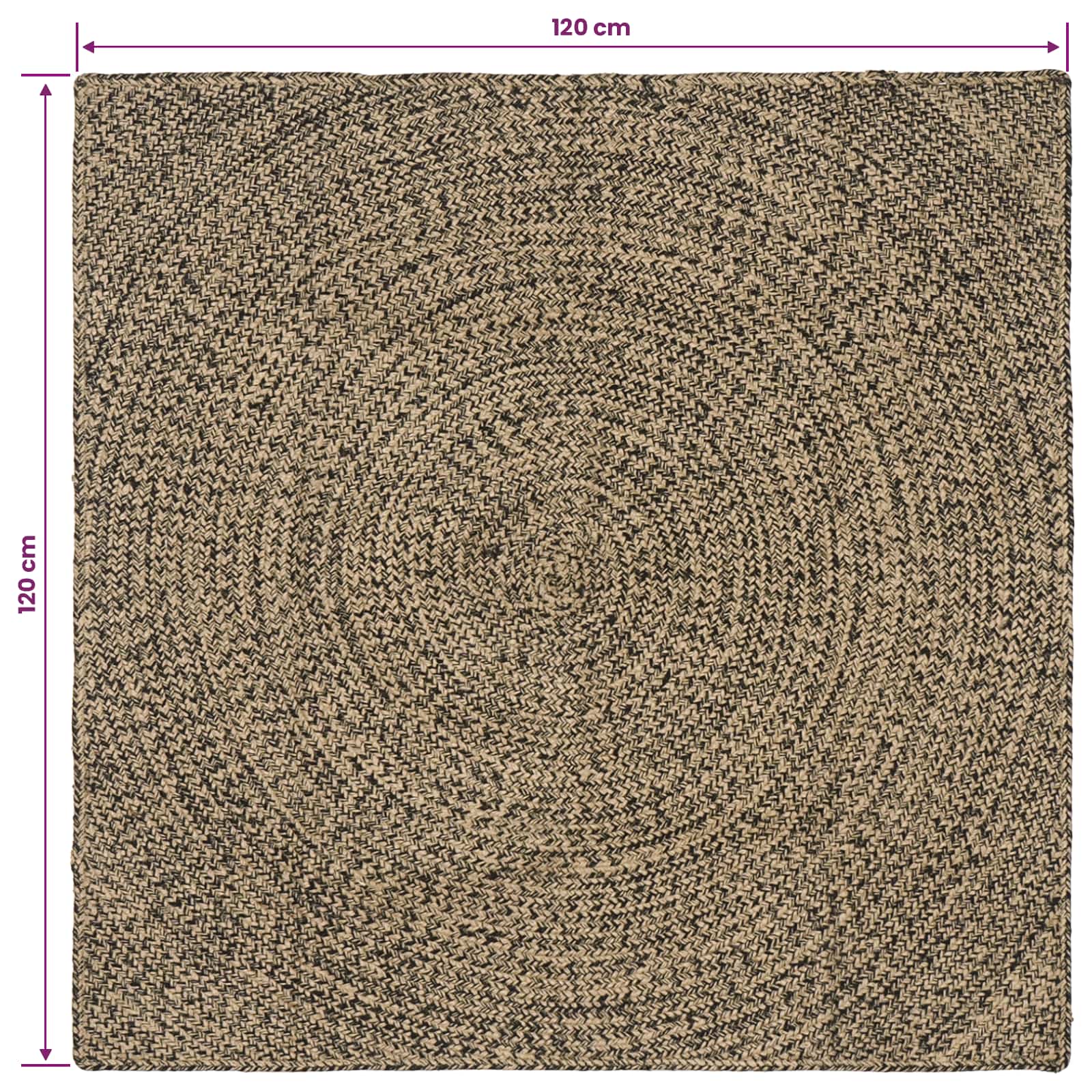 Vloerkleden Naturel en Zwart 120 x 120 cm Jute