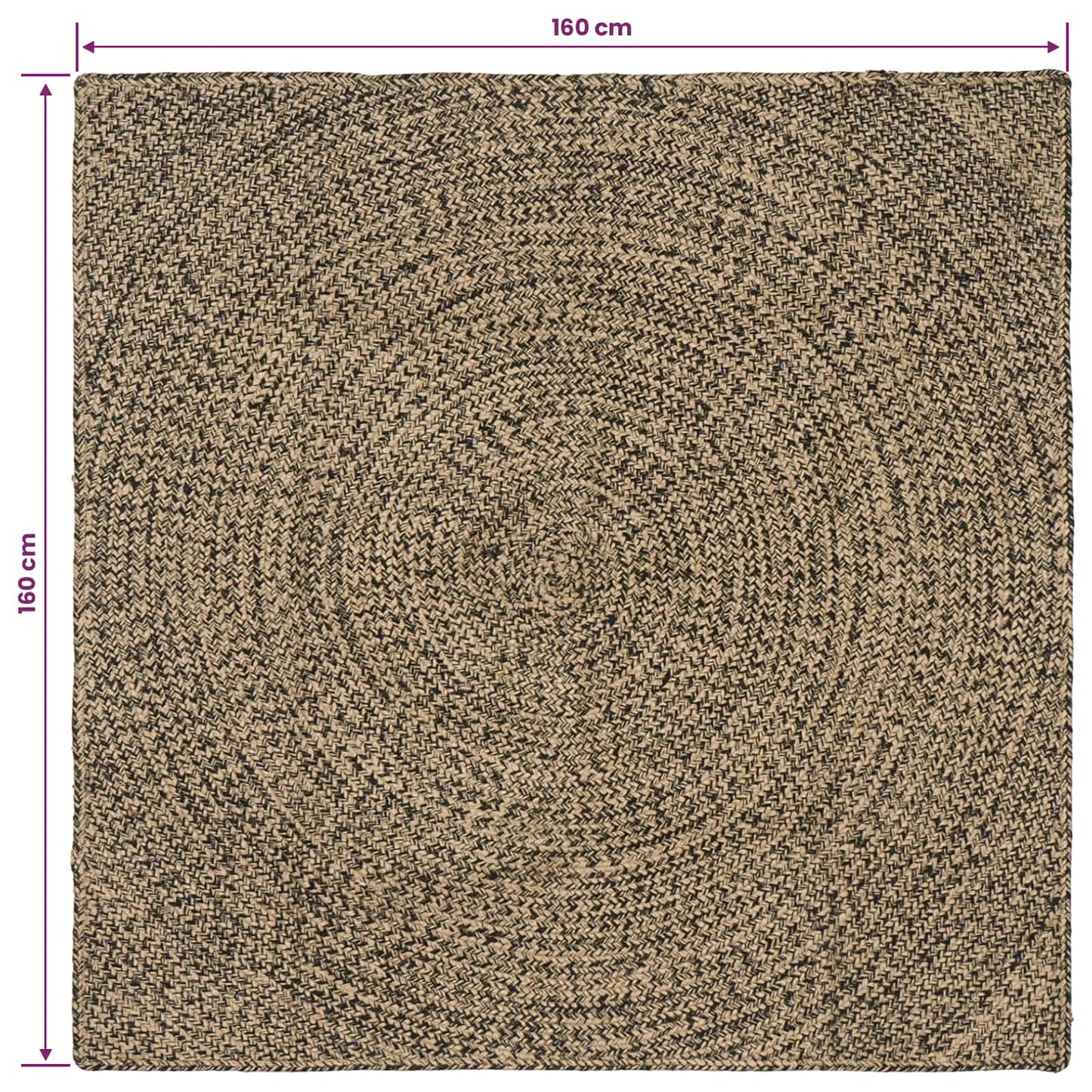 Vloerkleden Naturel en Zwart 160 x 160 cm Jute