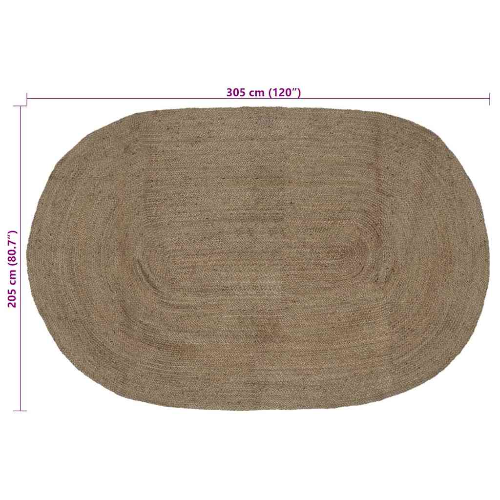 Vloerkleed Natuurlijk En Zwart 300 X 300 Cm Jute 205 x 305 cm Grijs
