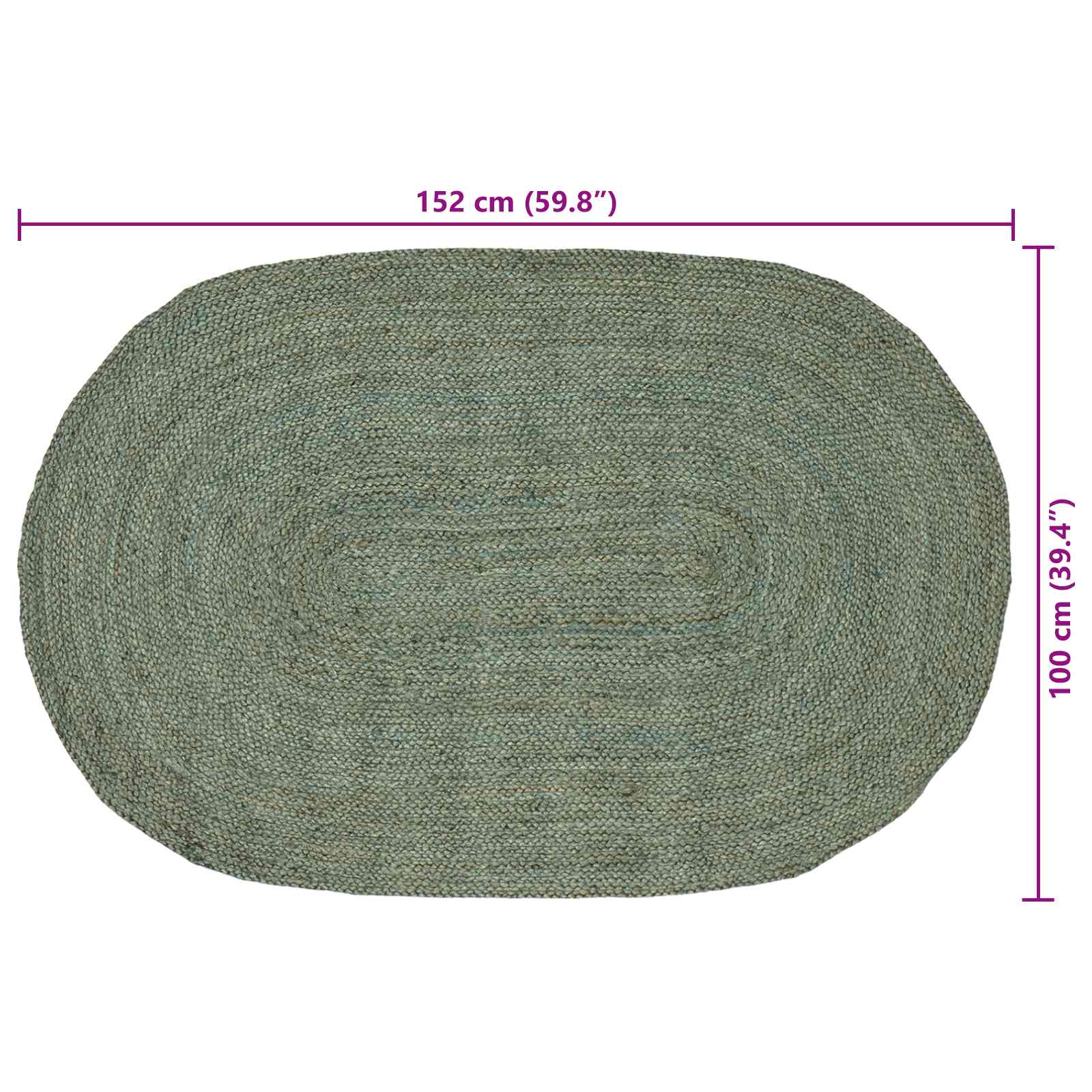 Vloerkleden Olijfgroen 100 x 152 cm Jute