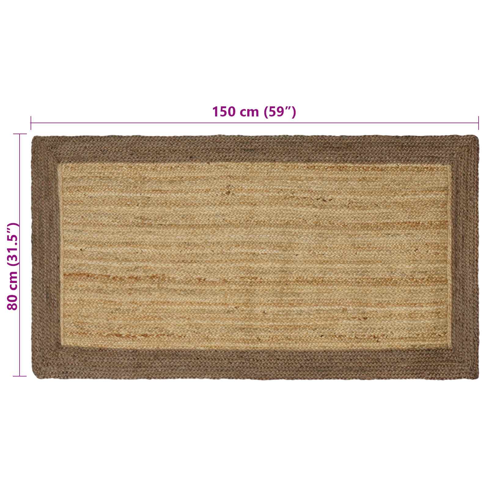 Vloerkleden Rechthoekig Natuurlijk en Grijs 80 x 150 cm Jute