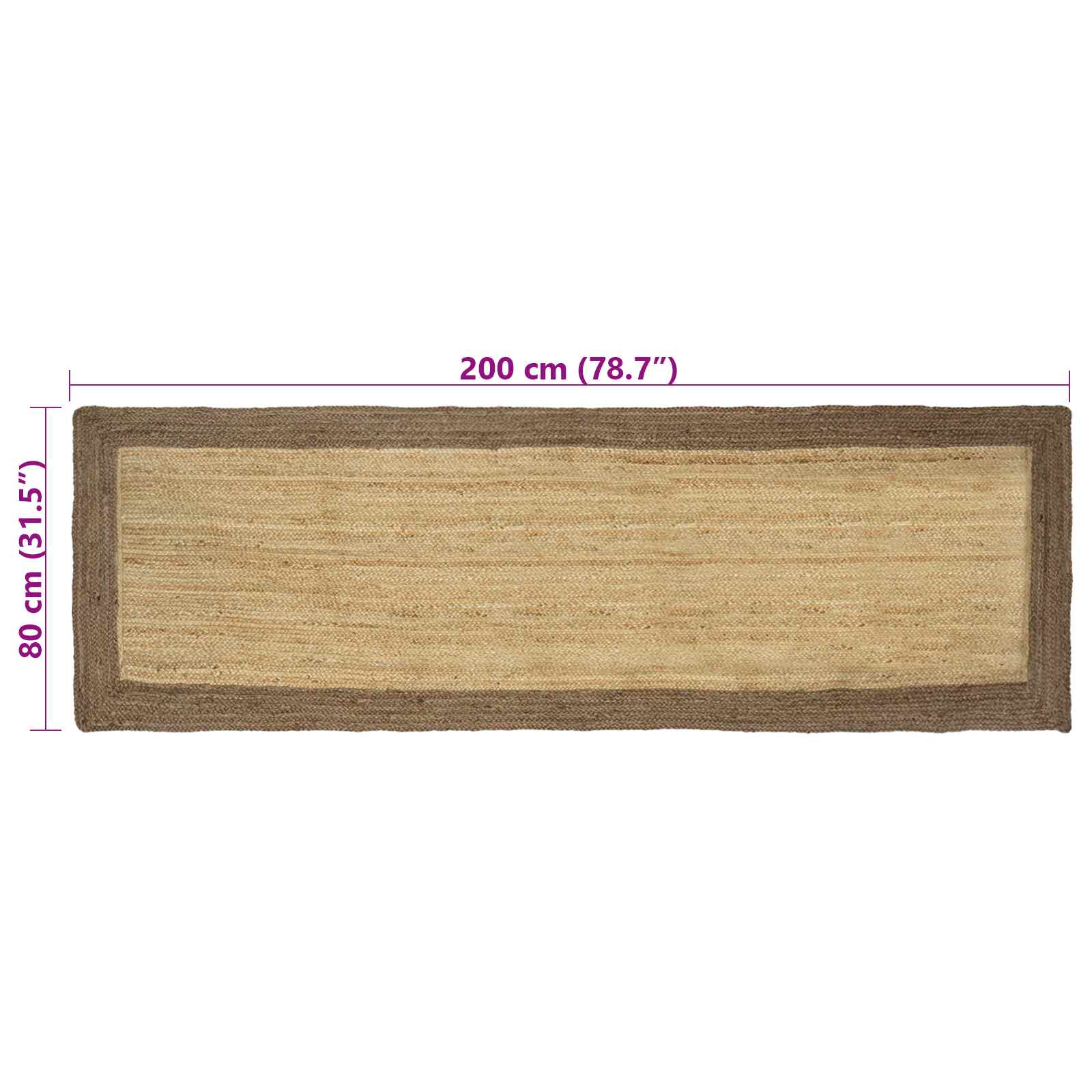 Vloerkleden Rechthoekig Natuurlijk en Grijs 80 x 200 cm Jute