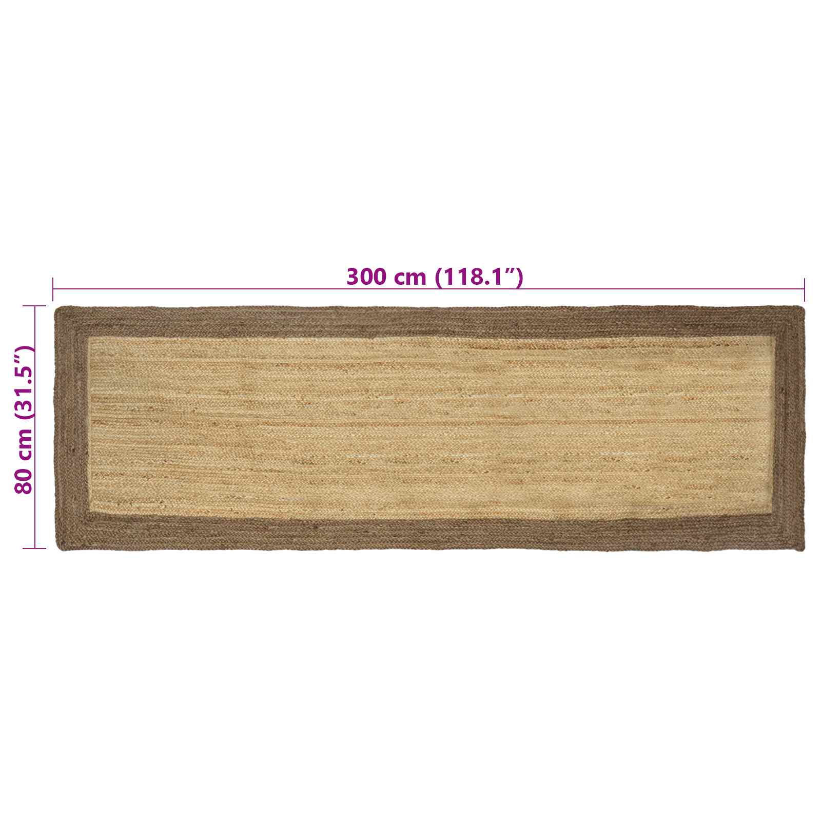 Vloerkleden Rechthoekig Natuurlijk en Grijs 80 x 300 cm Jute