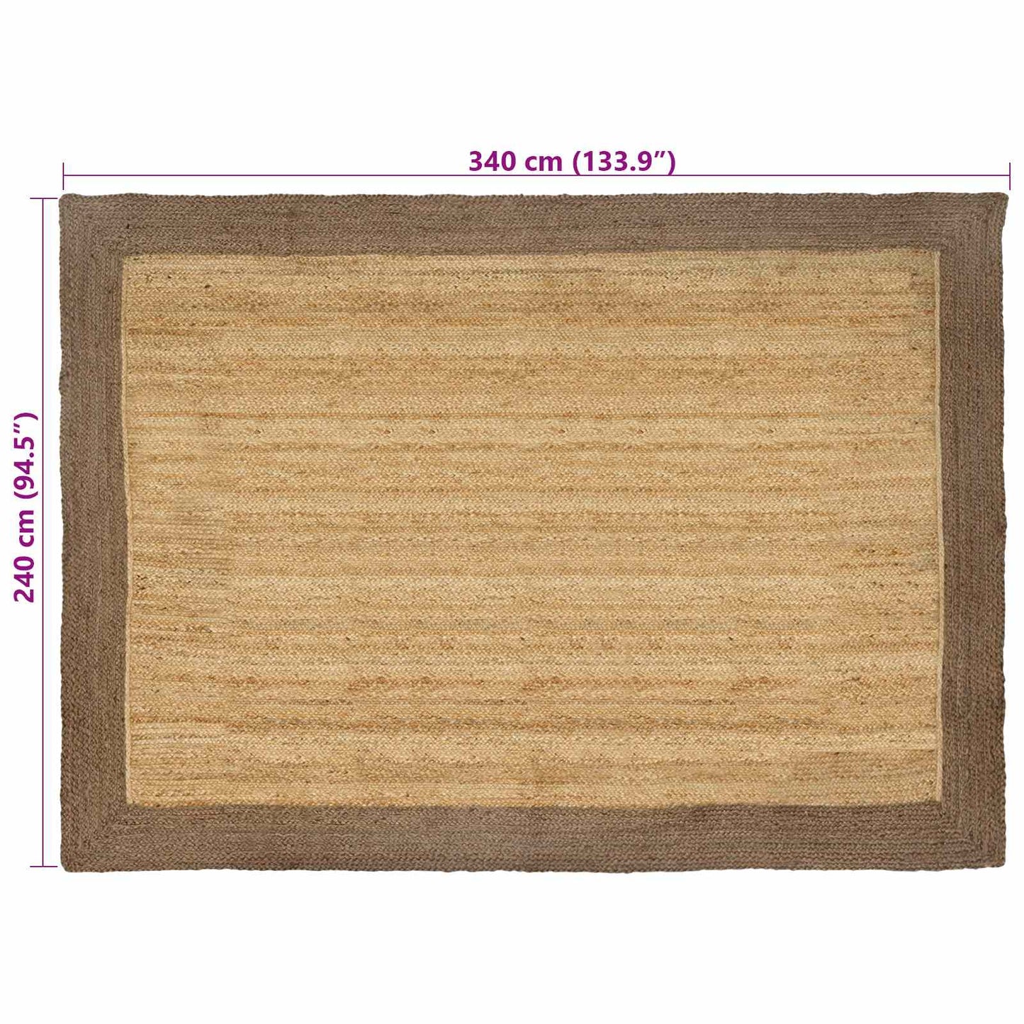 Vloerkleden Rechthoekig Natuurlijk en Grijs 240 x 340 cm Jute