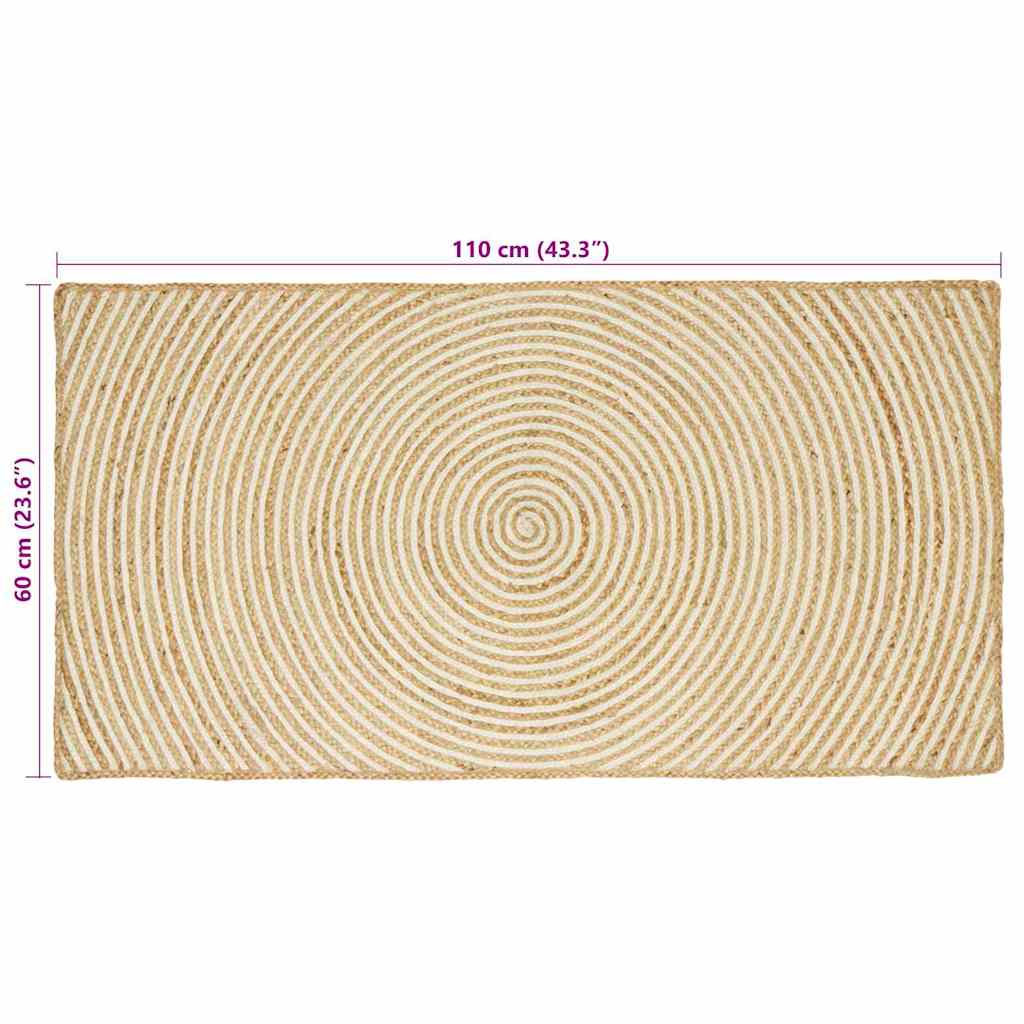 Vloerkleed Natuurlijk En Jute 60 x 110 cm Wit