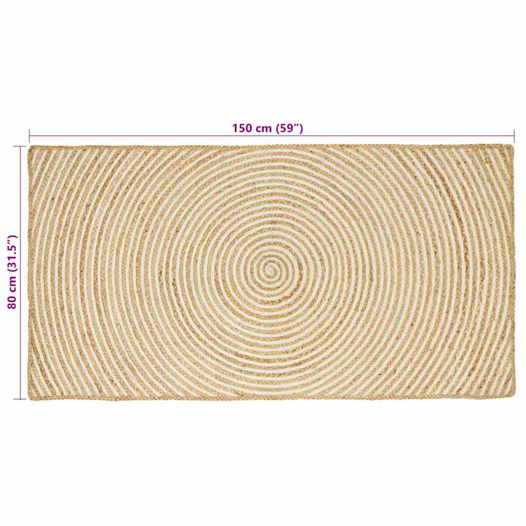 Vloerkleed Natuurlijk En Jute 80 x 150 cm Wit