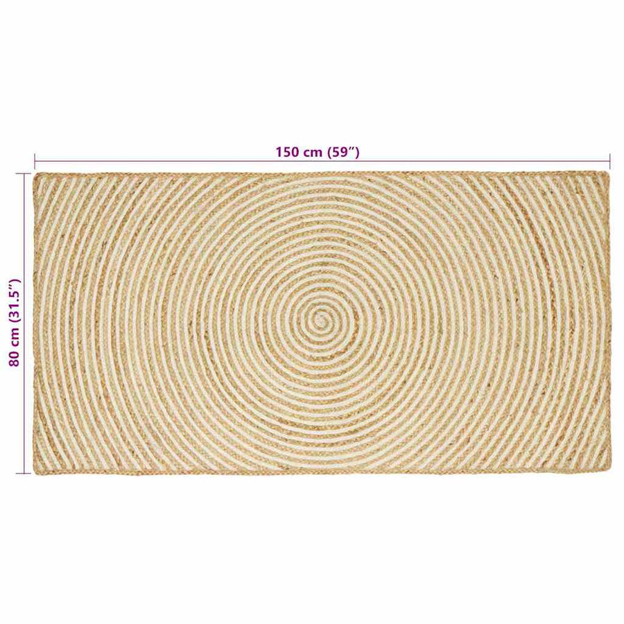 Vloerkleed Natuurlijk En Jute 80 x 150 cm Wit