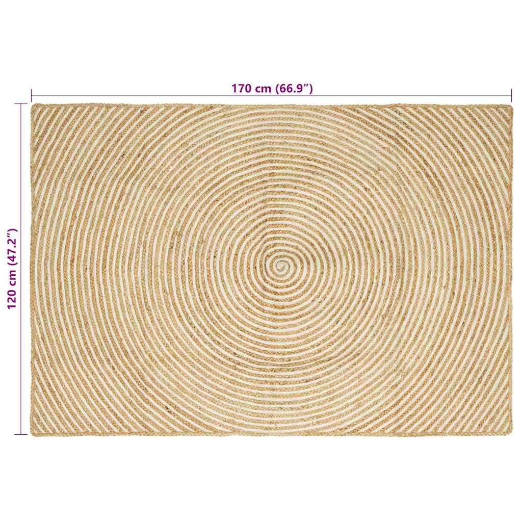 Vloerkleed Natuurlijk En Jute 120 x 170 cm Wit