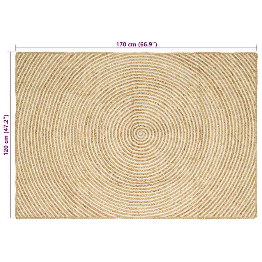 Vloerkleed Natuurlijk En Jute 120 x 170 cm Wit