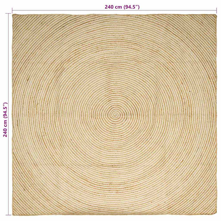 Vloerkleed Natuurlijk En Jute 240 x 240 cm Wit