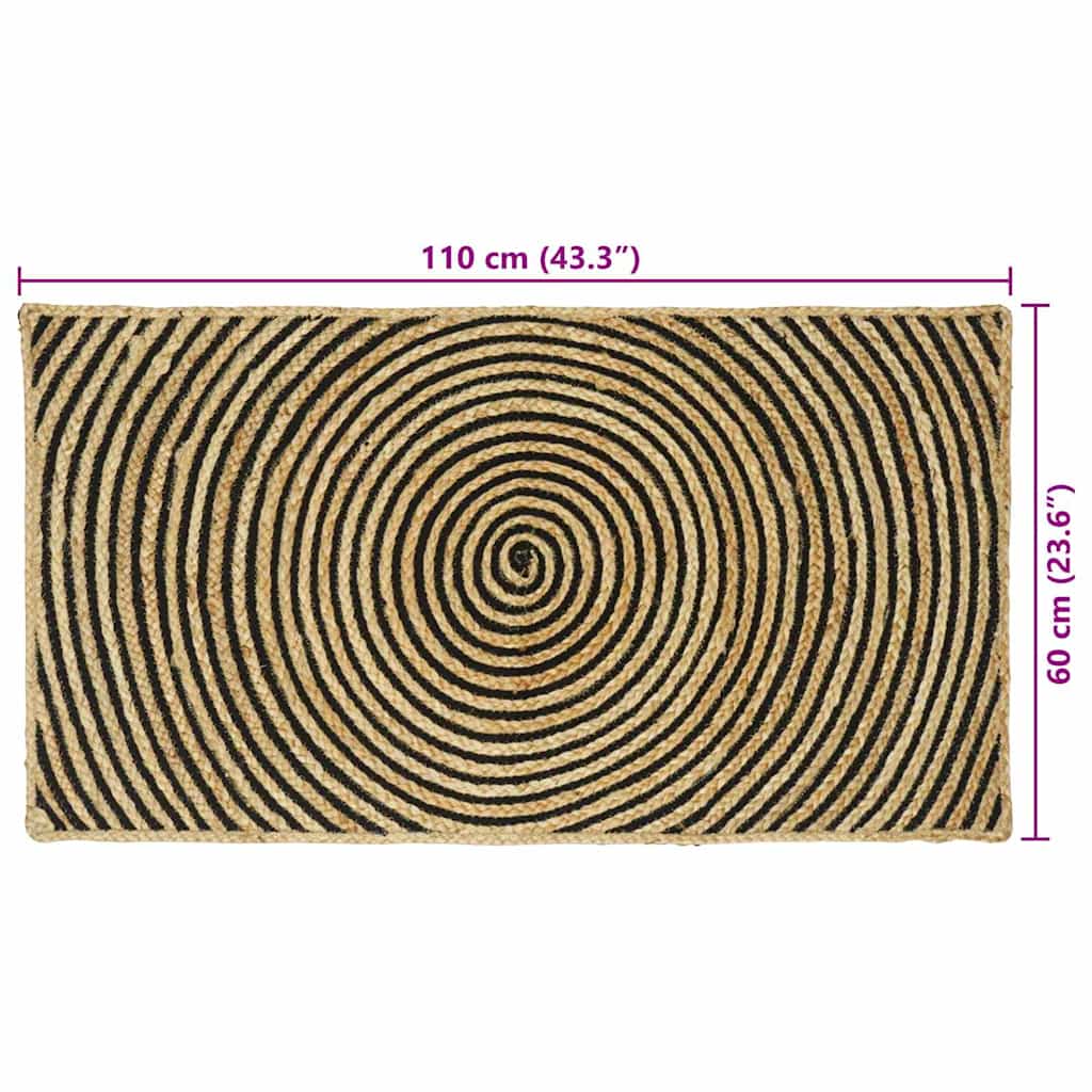 Vloerkleed Natuurlijk En Jute 60 x 110 cm Zwart