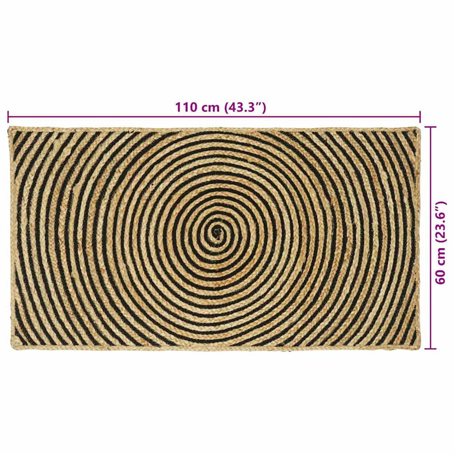 Vloerkleed Natuurlijk En Jute 60 x 110 cm Zwart