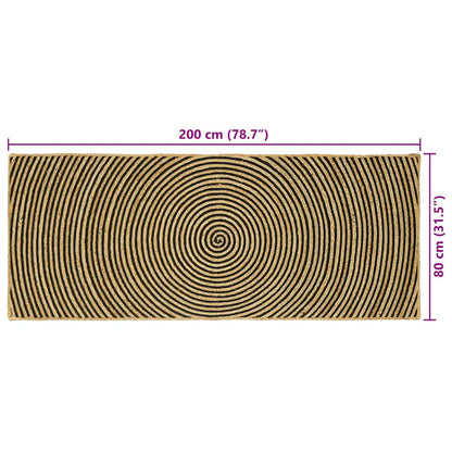 Vloerkleed Natuurlijk En Jute 80 x 200 cm Zwart