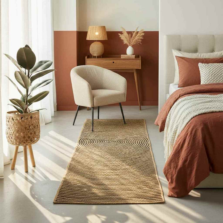 Vloerkleed Natuurlijk En Jute 80 x 250 cm Zwart