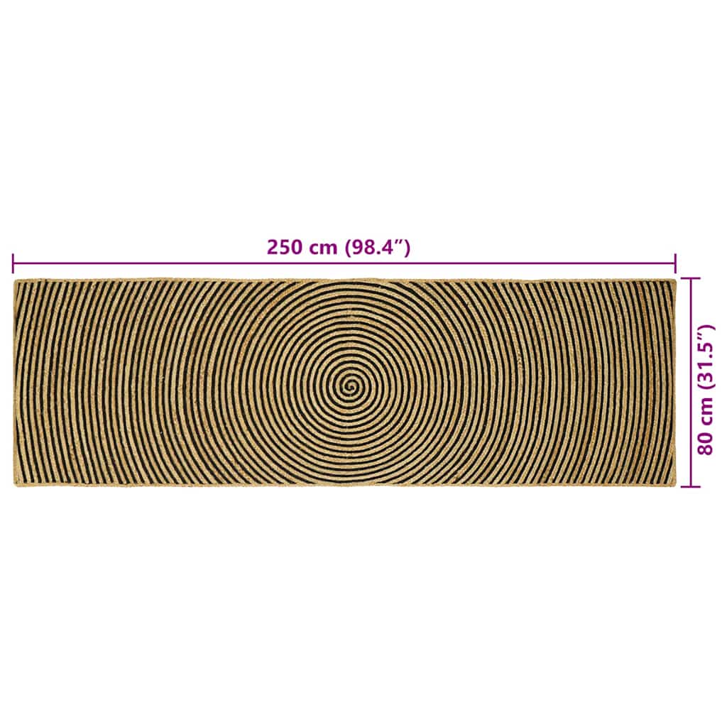 Vloerkleed Natuurlijk En Jute 80 x 250 cm Zwart