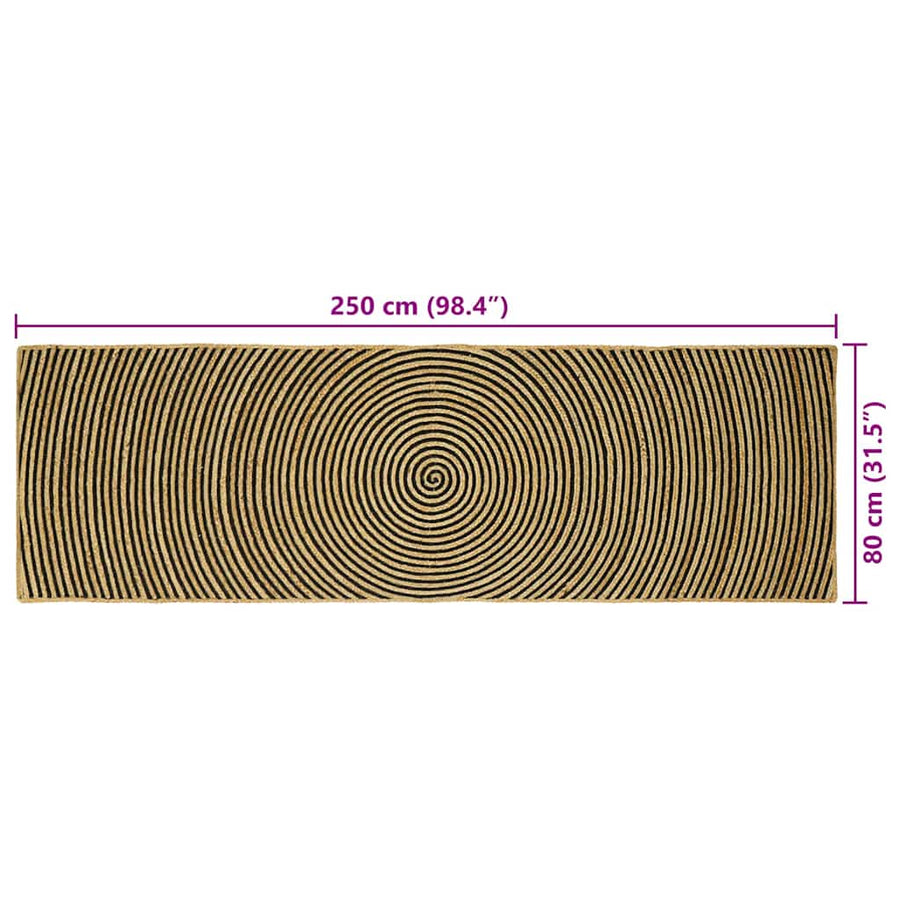 Vloerkleed Natuurlijk En Jute 80 x 250 cm Zwart