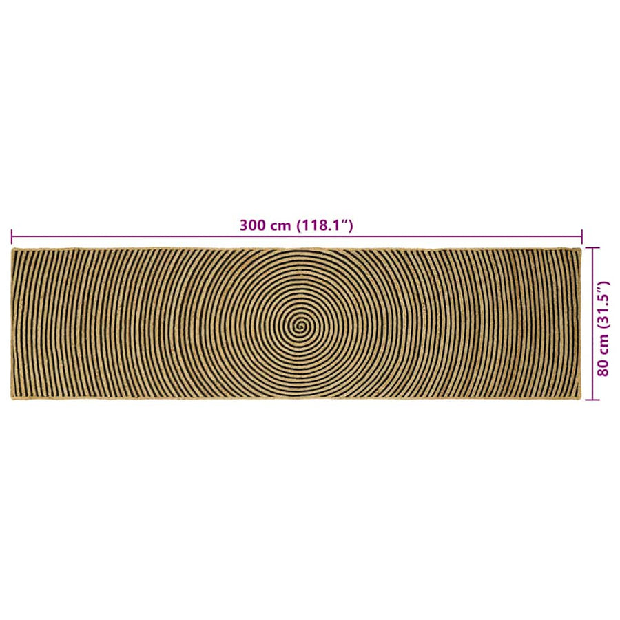 Vloerkleed Natuurlijk En Jute 80 x 300 cm Zwart
