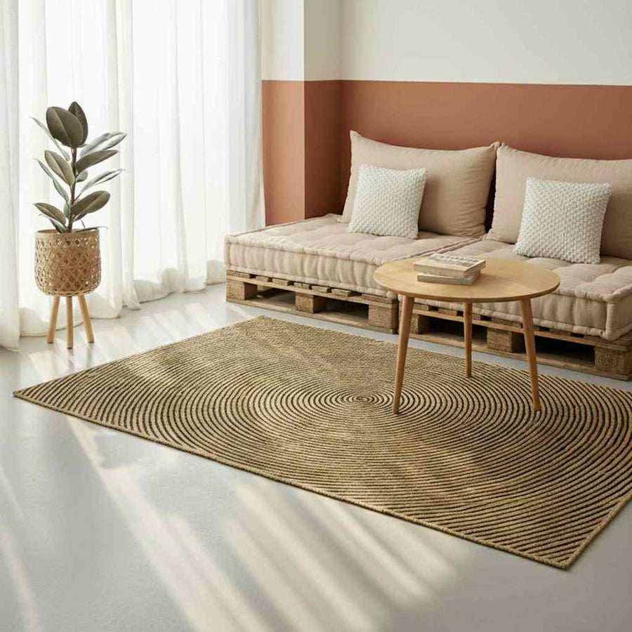 Vloerkleed Natuurlijk En Jute 140 x 200 cm Zwart