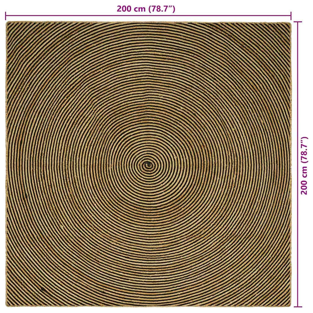 Vloerkleed Natuurlijk En Jute 200 x 200 cm Zwart