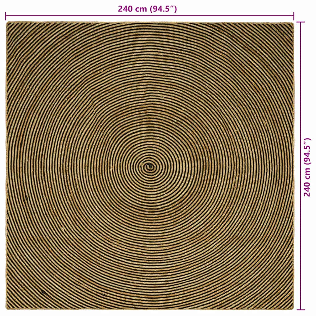 Vloerkleed Natuurlijk En Jute 240 x 240 cm Zwart