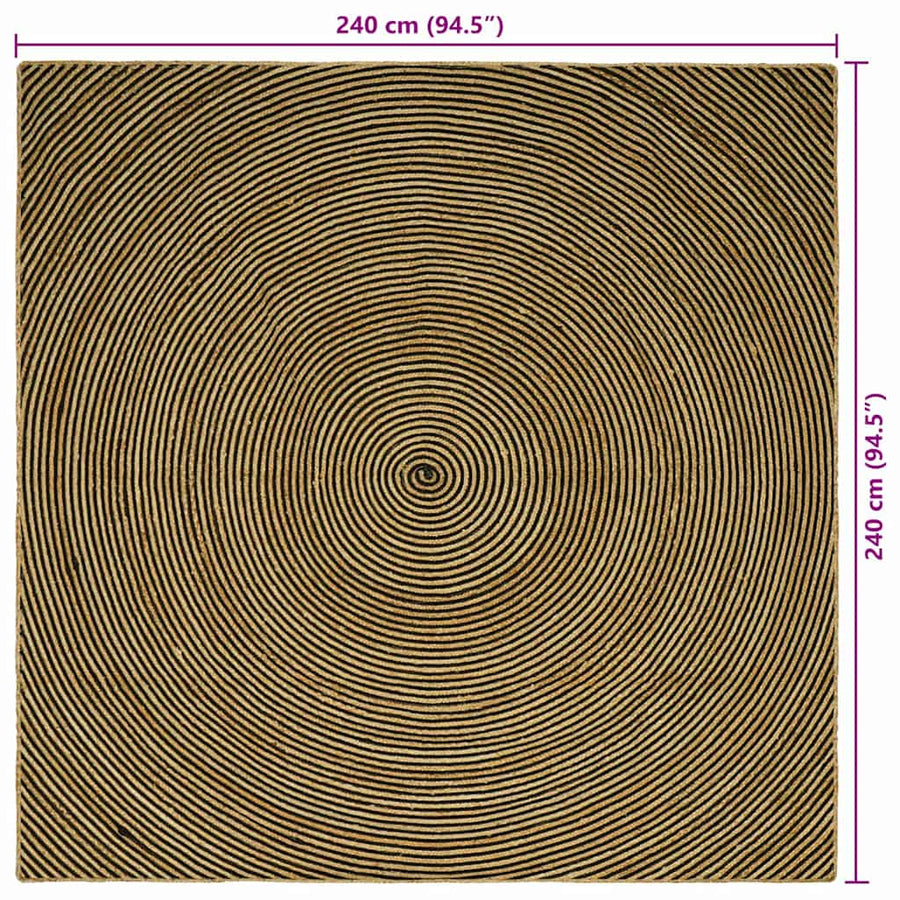 Vloerkleed Natuurlijk En Jute 240 x 240 cm Zwart