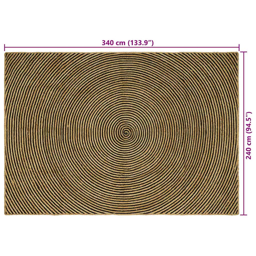 Vloerkleed Natuurlijk En Jute 240 x 340 cm Zwart