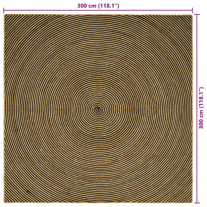 Vloerkleed Natuurlijk En Jute 300 x 300 cm Zwart