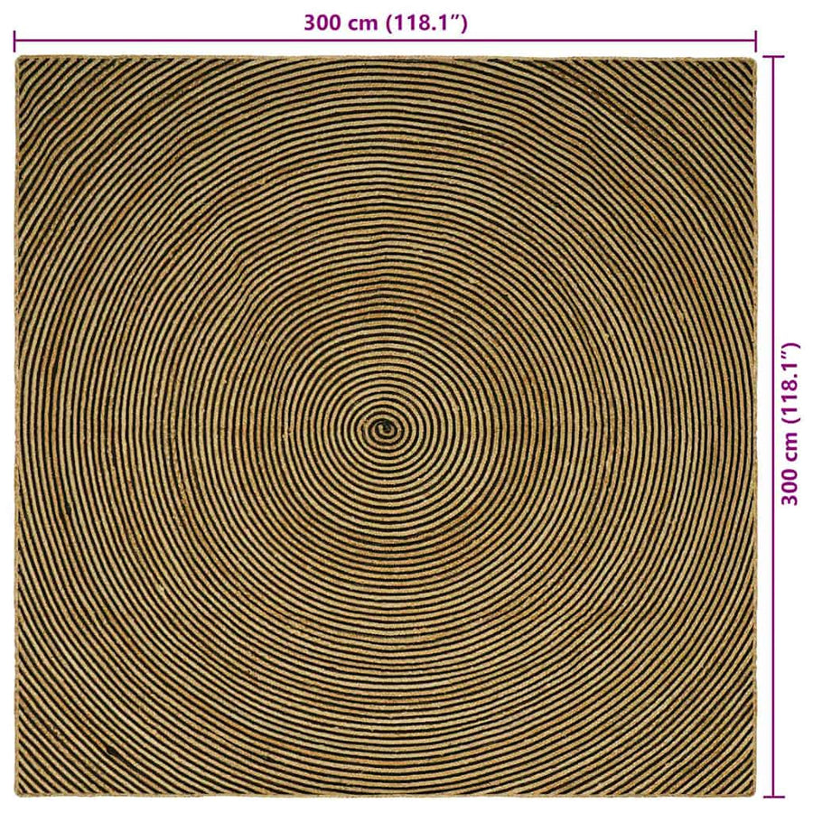 Vloerkleed Natuurlijk En Jute 300 x 300 cm Zwart