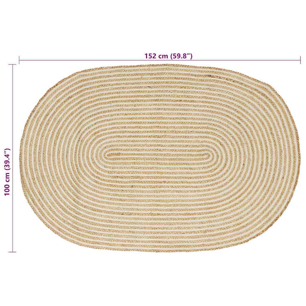 Vloerkleed Jute 100 x 152 cm Natuurlijk en wit