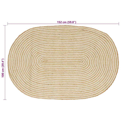 Vloerkleed Jute 100 x 152 cm Natuurlijk en wit
