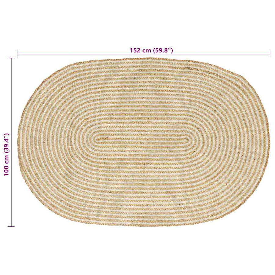 Vloerkleed Jute 100 x 152 cm Natuurlijk en wit