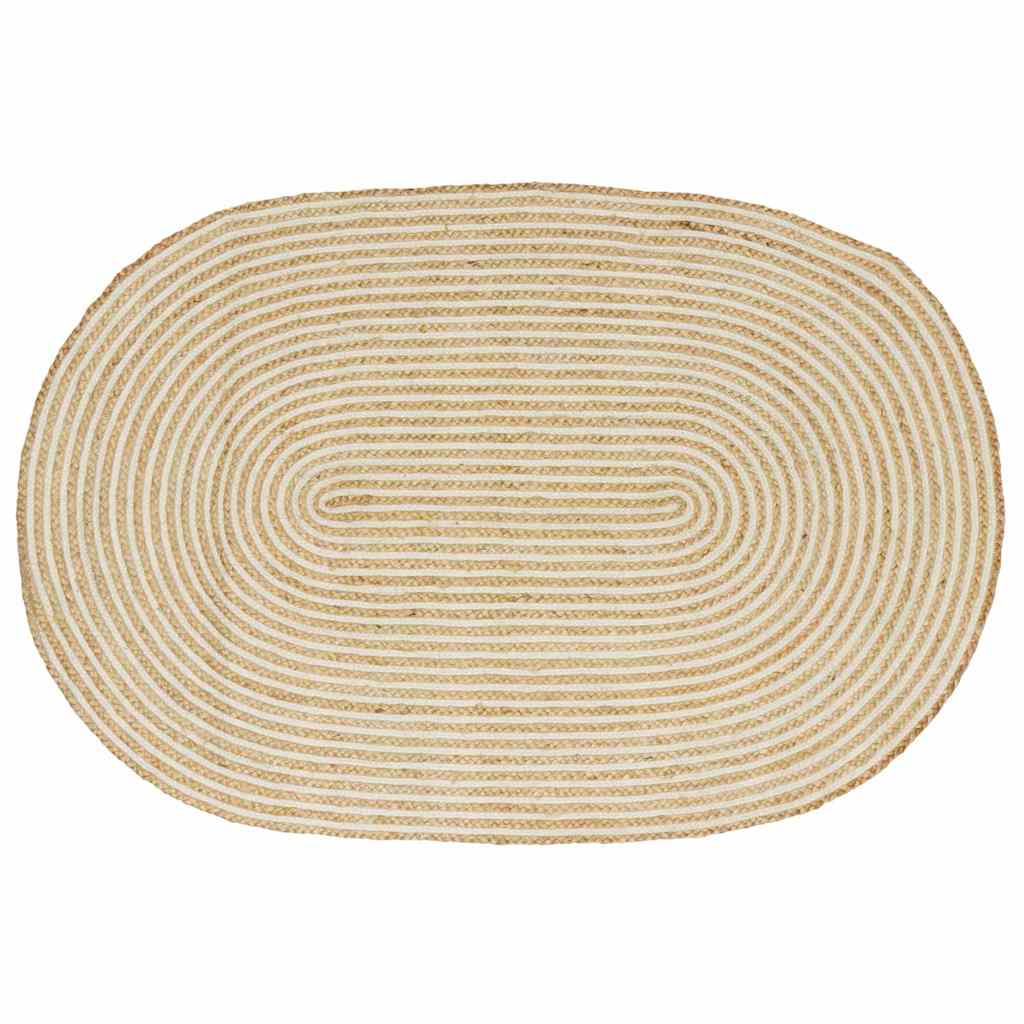 Vloerkleed Jute 122 x 183 cm Natuurlijk en wit