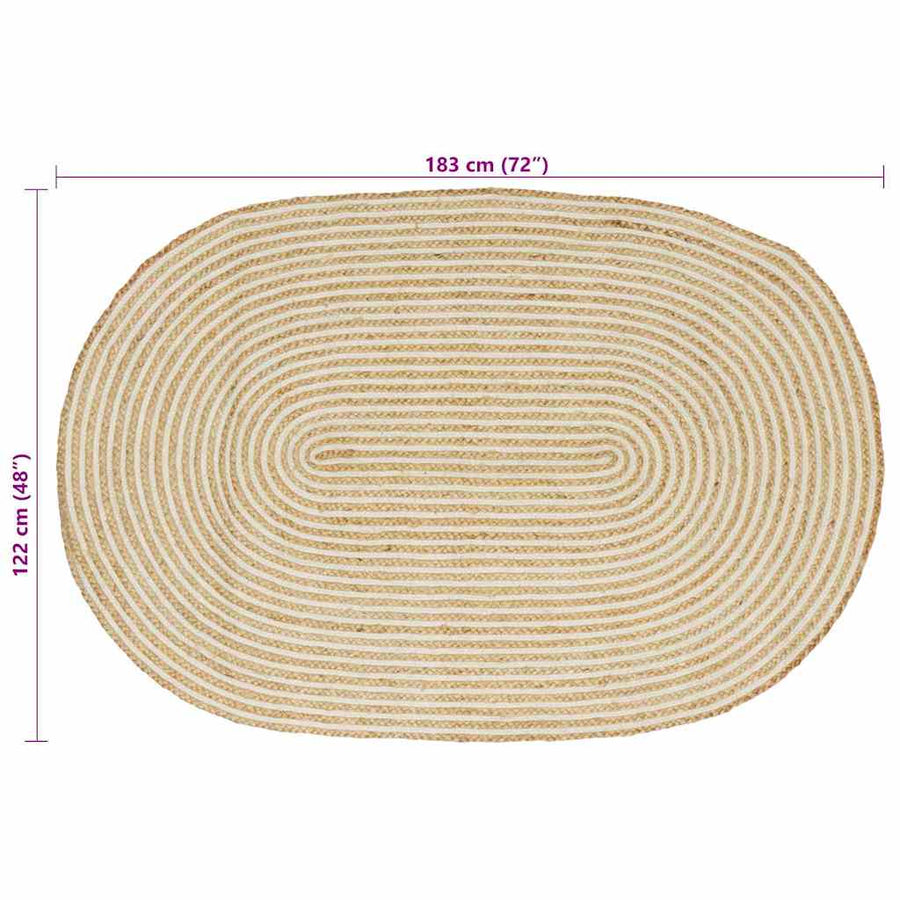 Vloerkleed Jute 122 x 183 cm Natuurlijk en wit