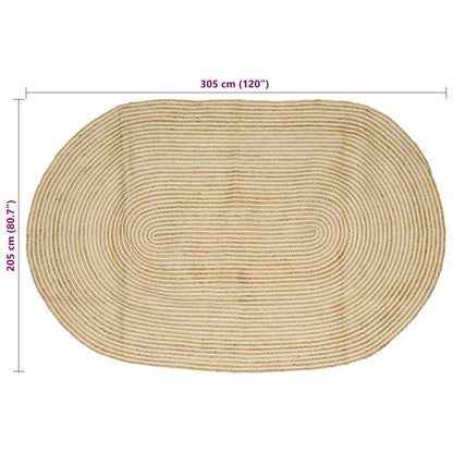 Vloerkleed Jute 205 x 305 cm Natuurlijk en wit