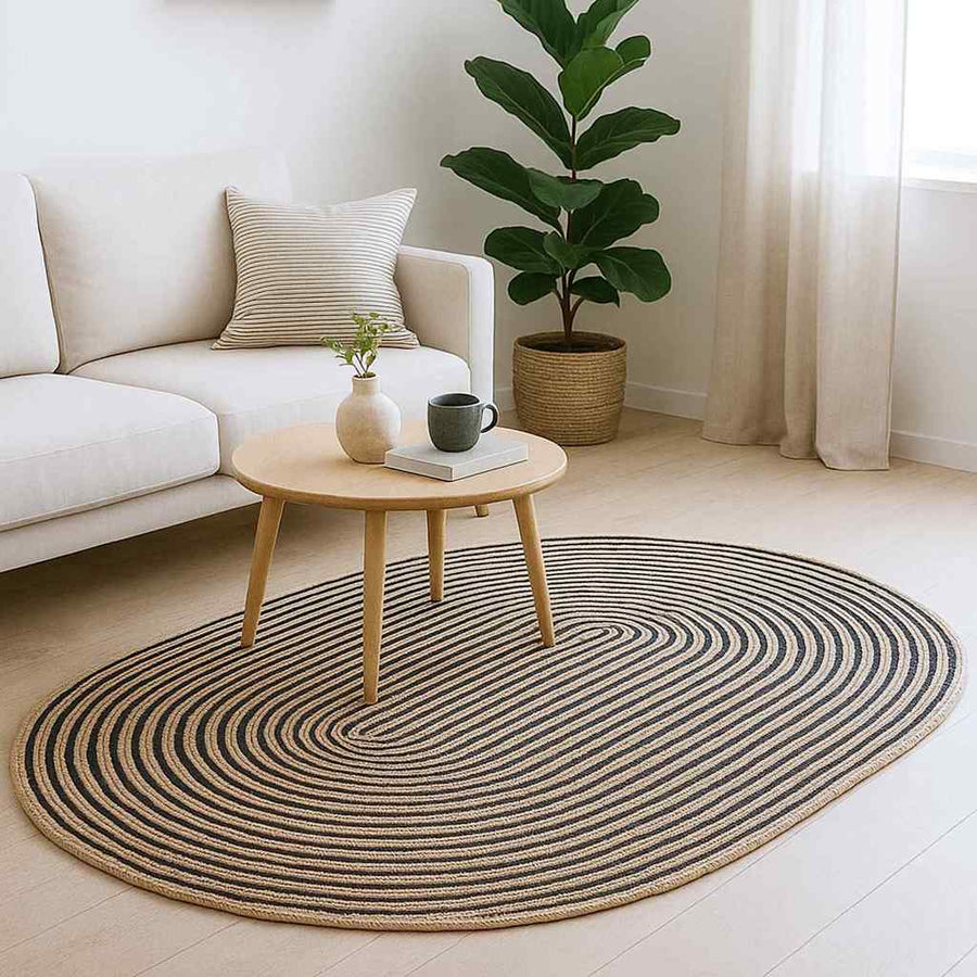 Vloerkleed Natuurlijk En Jute 122 x 183 cm Naturel en zwart