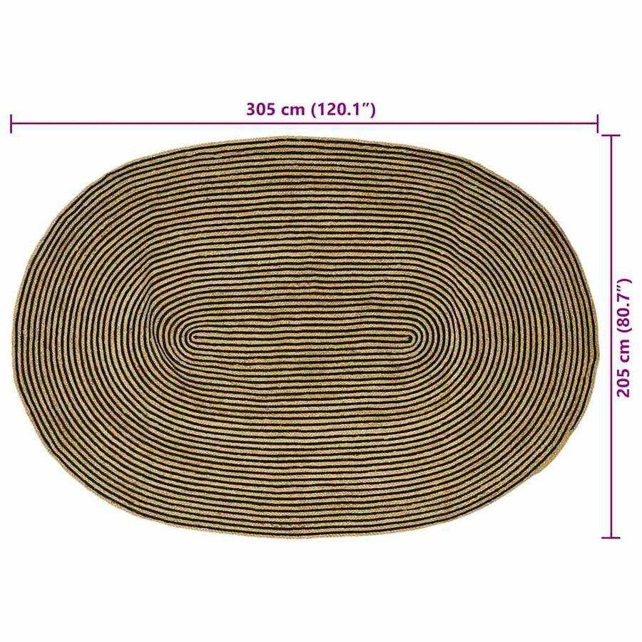 Vloerkleed Natuurlijk En Jute 205 x 305 cm Naturel en zwart