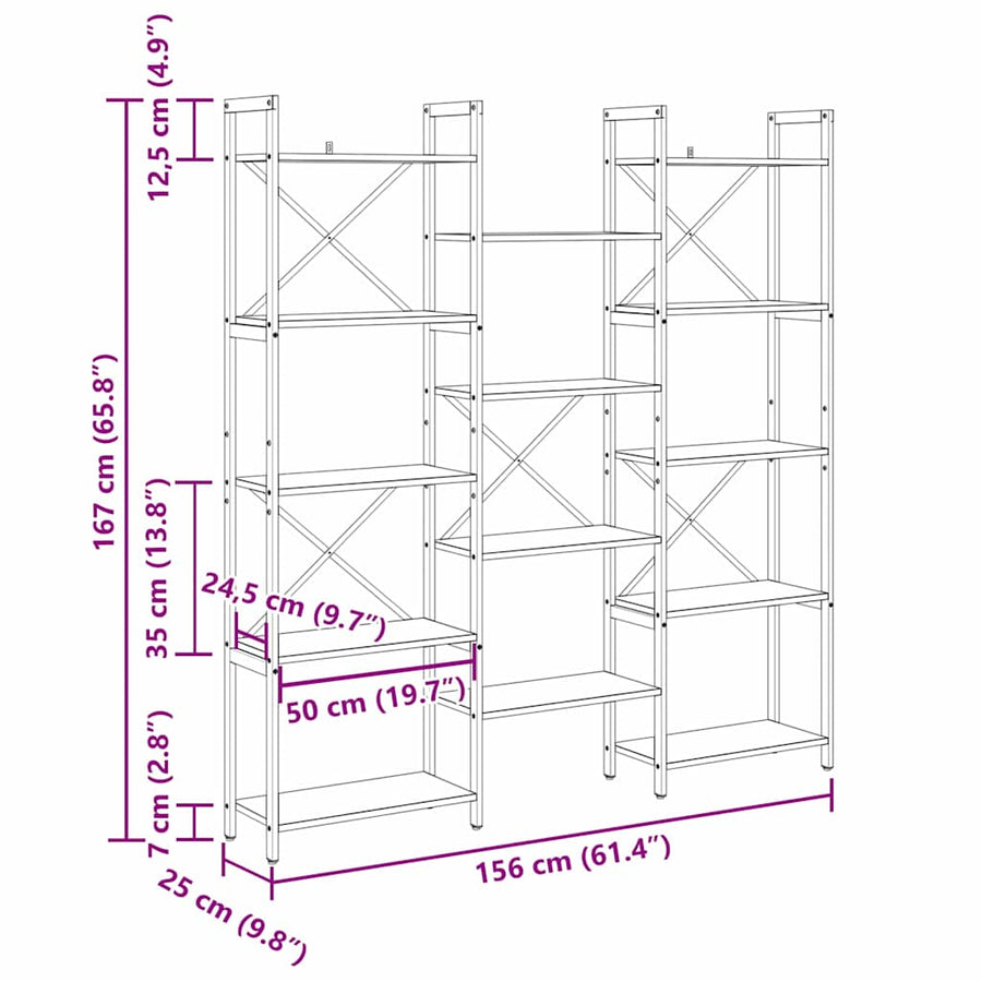 Boekenkast Zwart eiken 156 x 25 x 167.5 cm Bewerkt hout