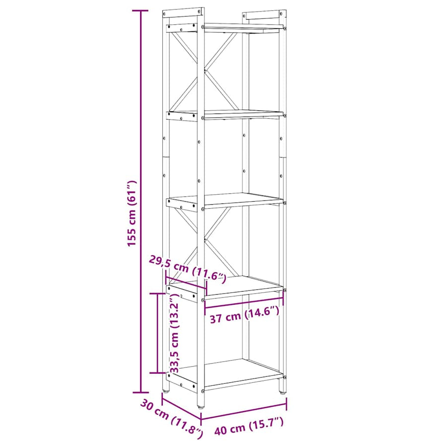 Boekenkast Gerookt eiken 40 x 30 x 153 cm Bewerkt hout