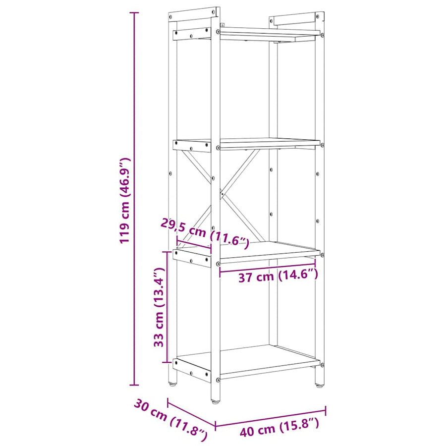 Boekenkast Zwart eiken 40 x 30 x 118 cm Bewerkt hout