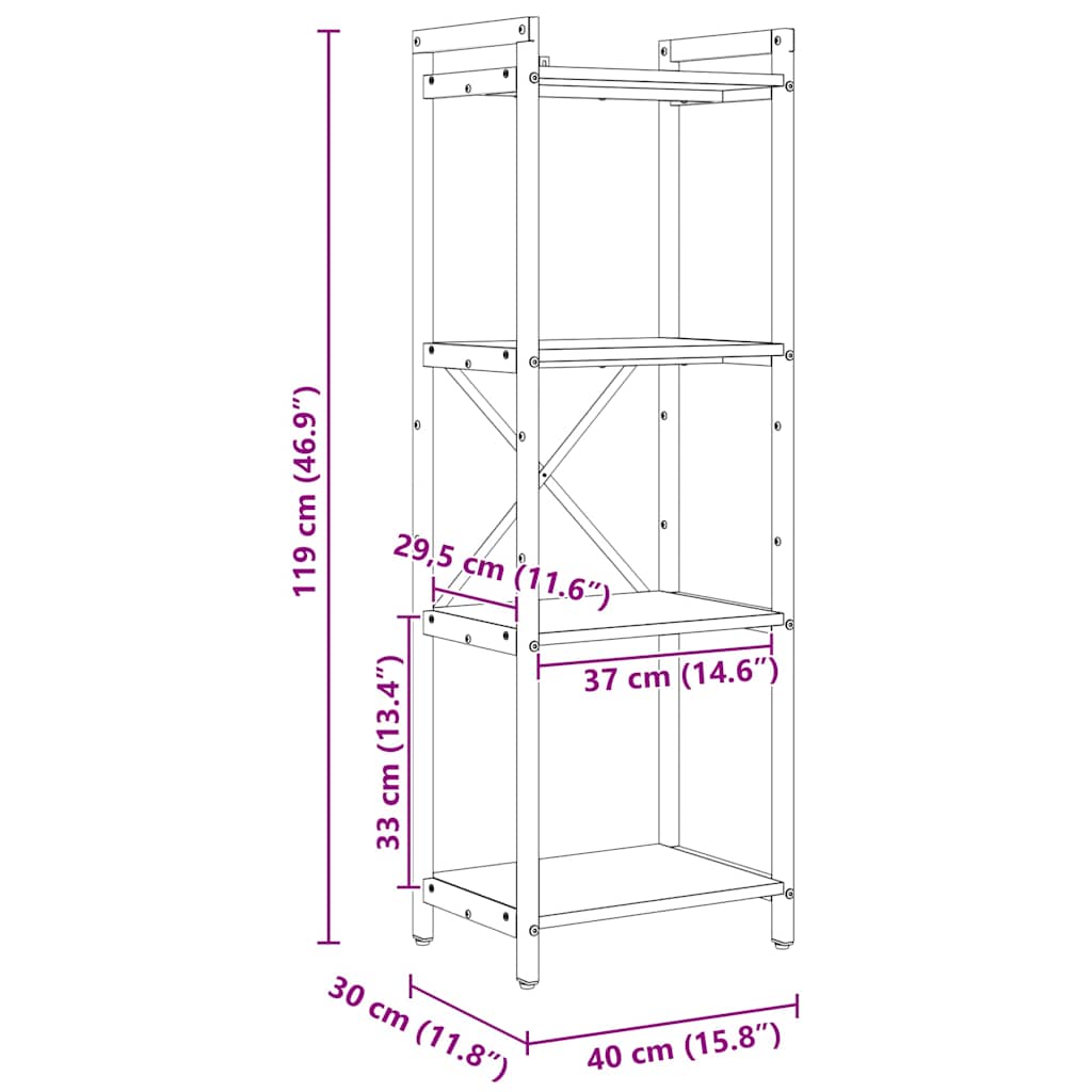 Boekenkast Grijs sonoma 40 x 30 x 118 cm Hout en Staal