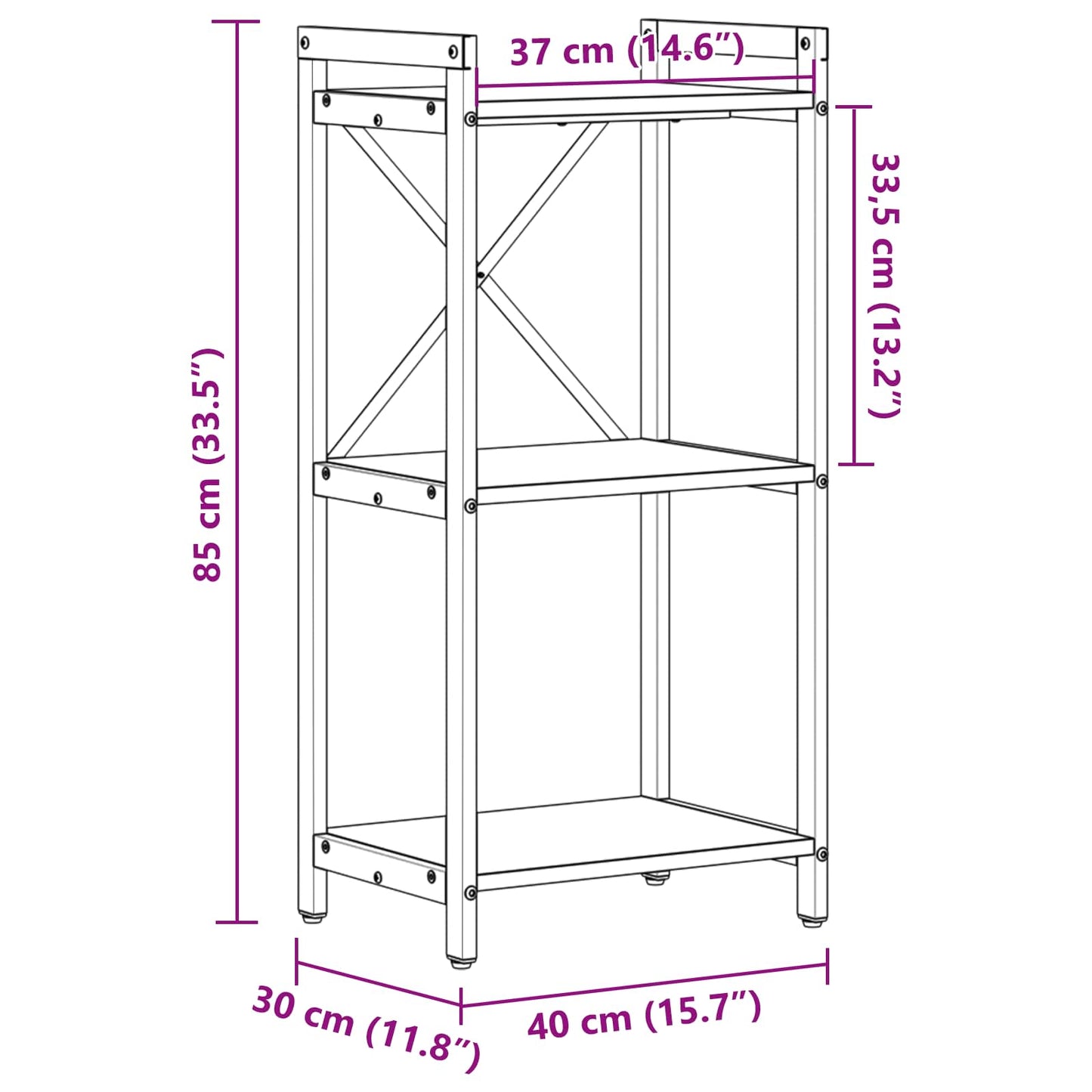Boekenkast Gerookt eiken 40 x 30 x 85 cm Bewerkt hout