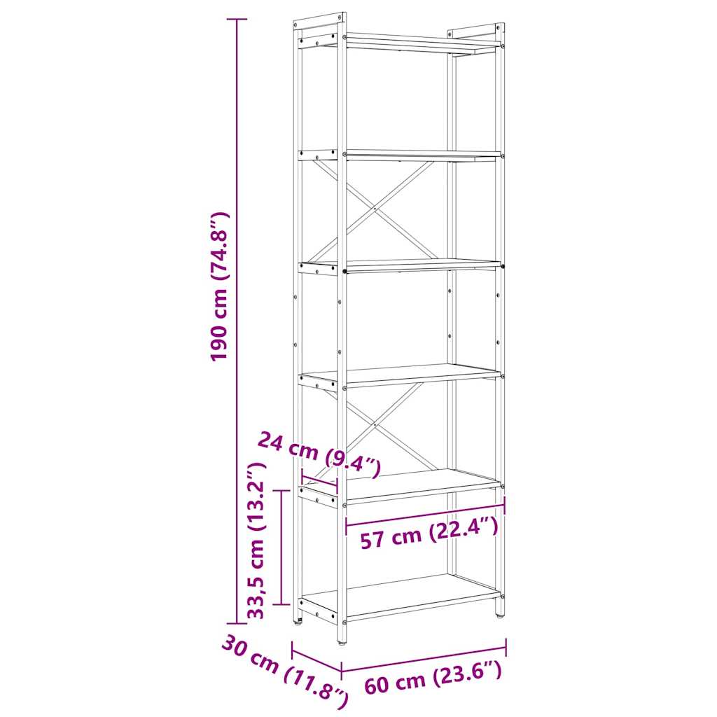 Boekenkast Zwart eiken 60 x 30 x 188 cm Spaanplaat